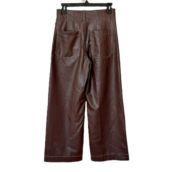Anthropologie Maeve Colette Cropped Wide Leg Pants Faux Leather Top Stitch 27